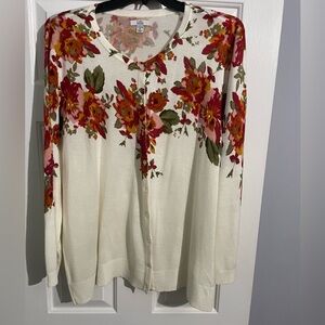 Croft & Barrow Floral Cardigan - Cream with Rust and Green
